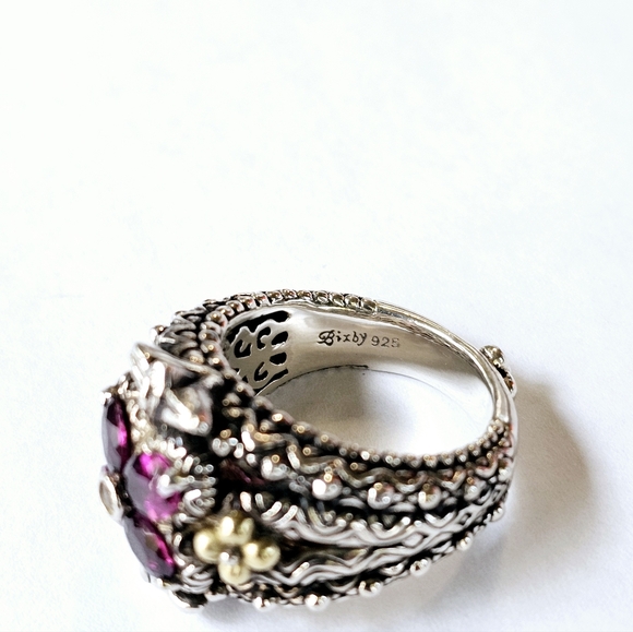 Barbara Bixby Rhodolite Garnet & White Sapphire Ring, Silver & 18k Gold Size 6! - Picture 9 of 11